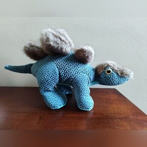Teal Blue Plush Stegosaurus with Faux Fur Spikes, Way To Celebrate